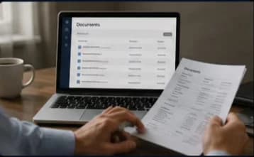 Manufacturing team reviewing centralized documents, quotations, and communications on a laptop